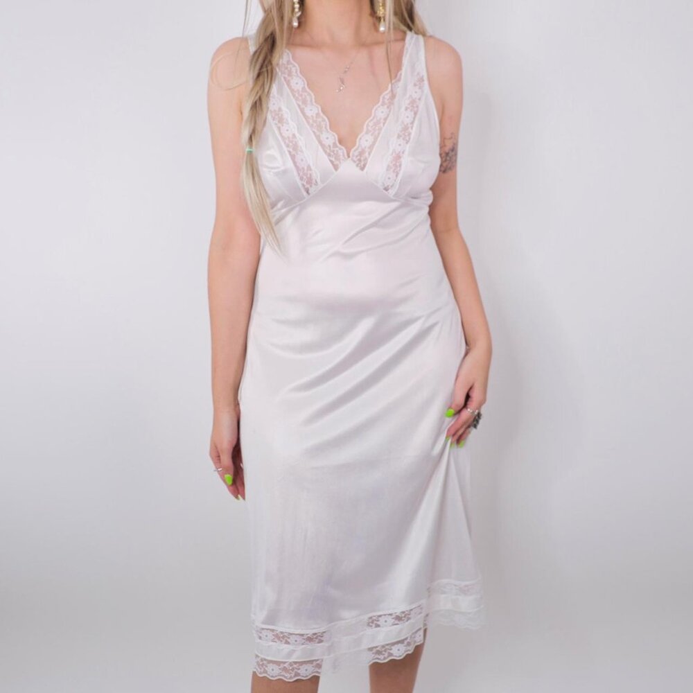 VINTAGE BRIDAL HONEYMOON WHITE MAXI SLIP DRESS